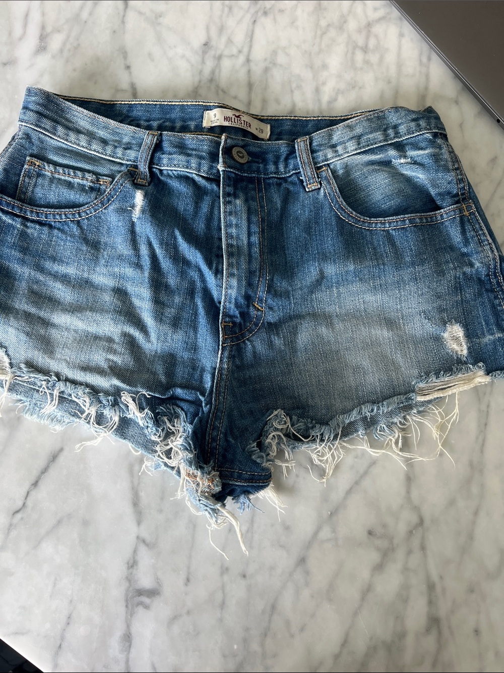 Hollister Light Blue Distressed Denim Cutoff Shorts